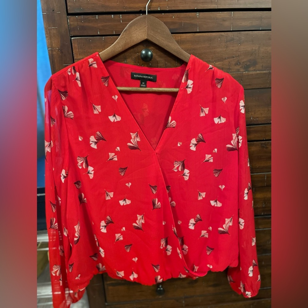 Banana Republic Red Print Blouse
